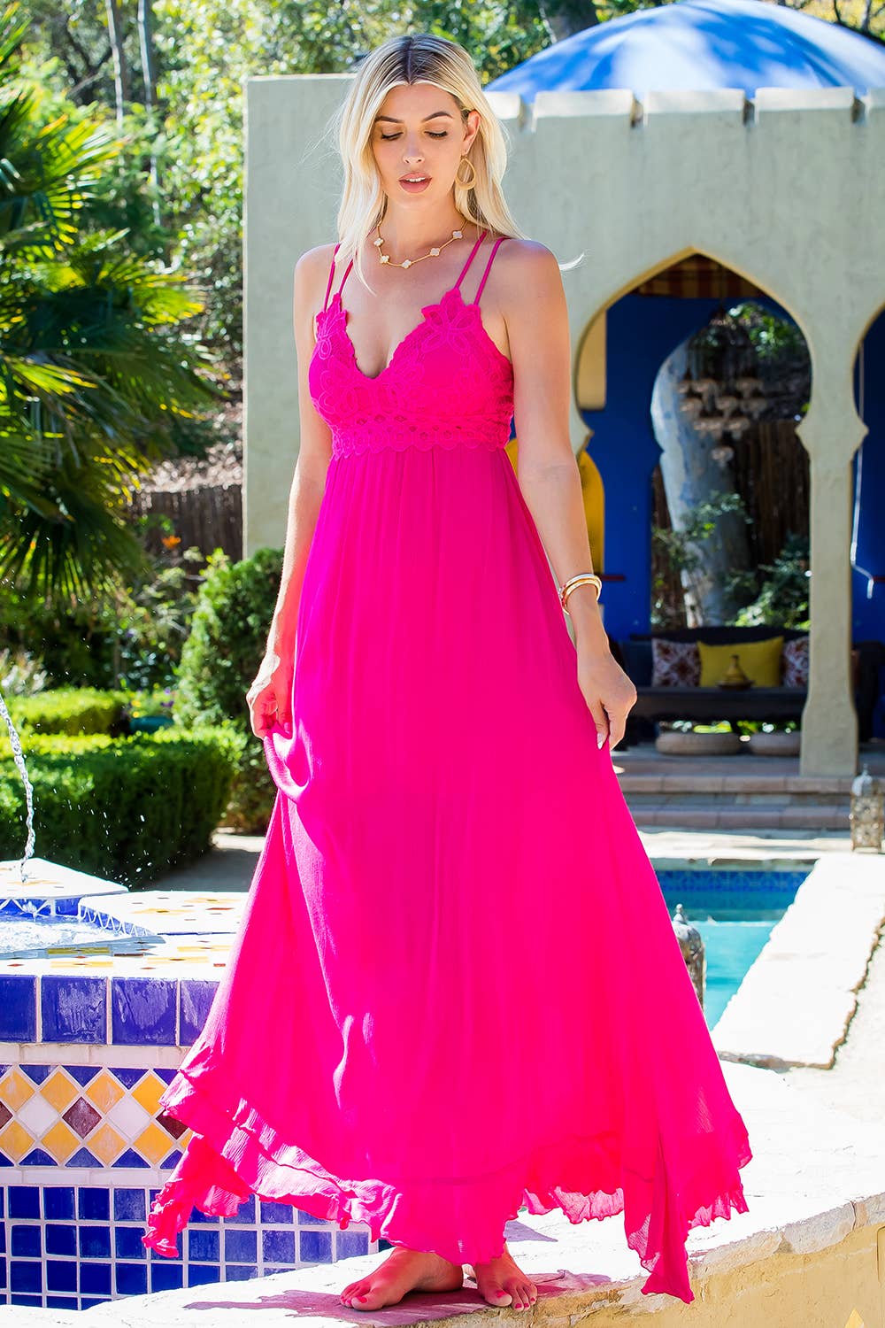 Crochet Lace Criss-Cross Adjustable Maxi Dress