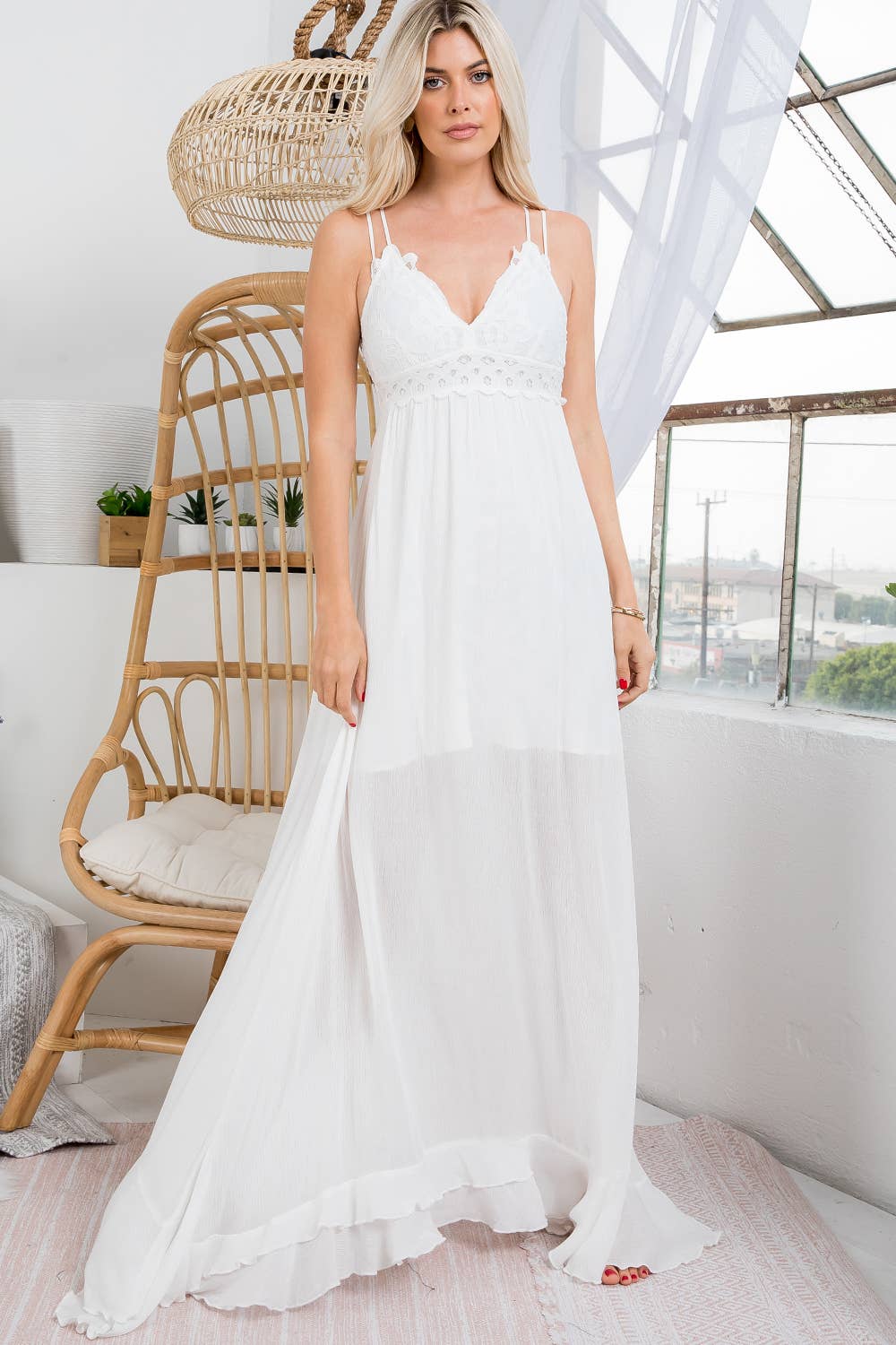 Crochet Lace Criss-Cross Adjustable Maxi Dress