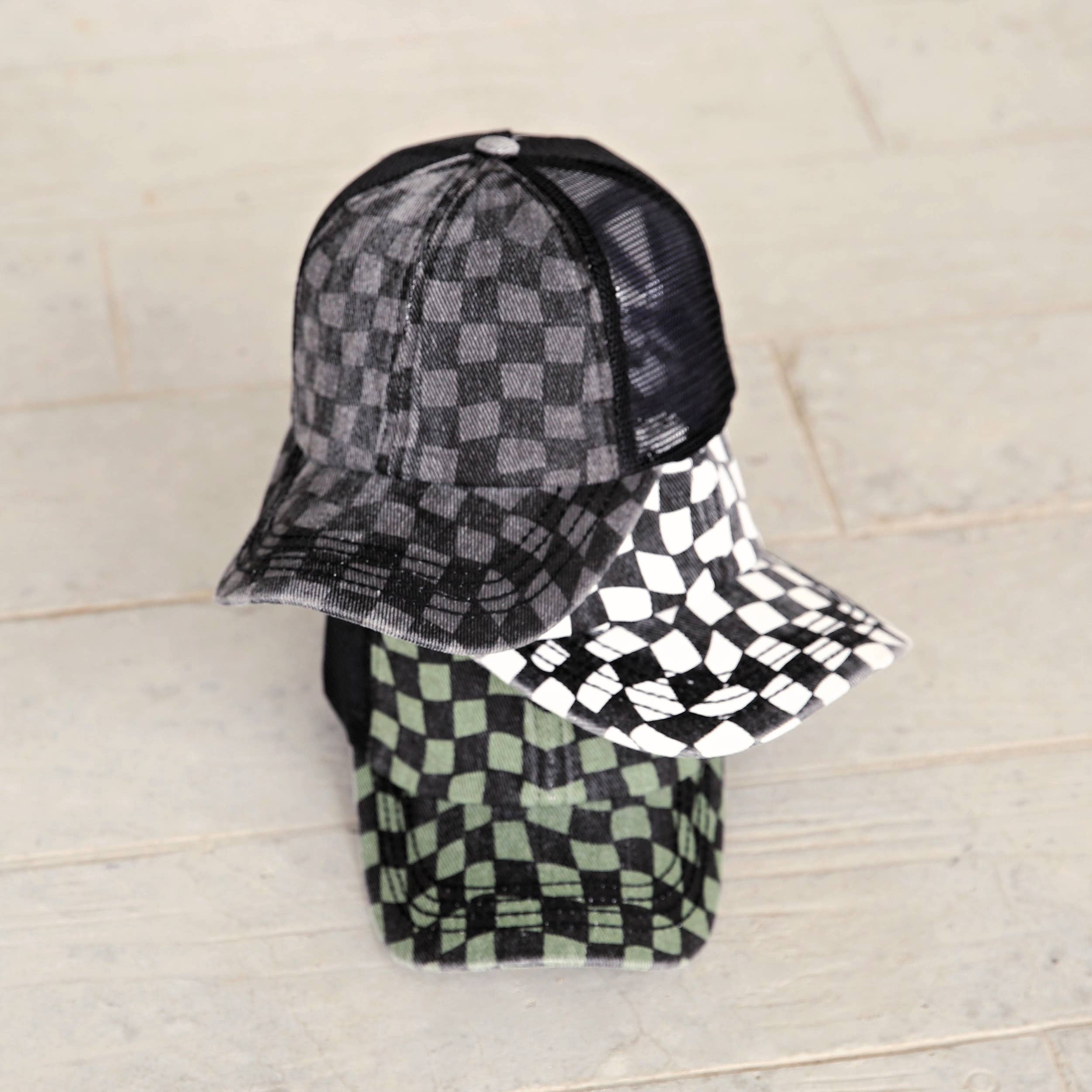 Checkered Pattern Baseball Cap – bratspurpleboutique