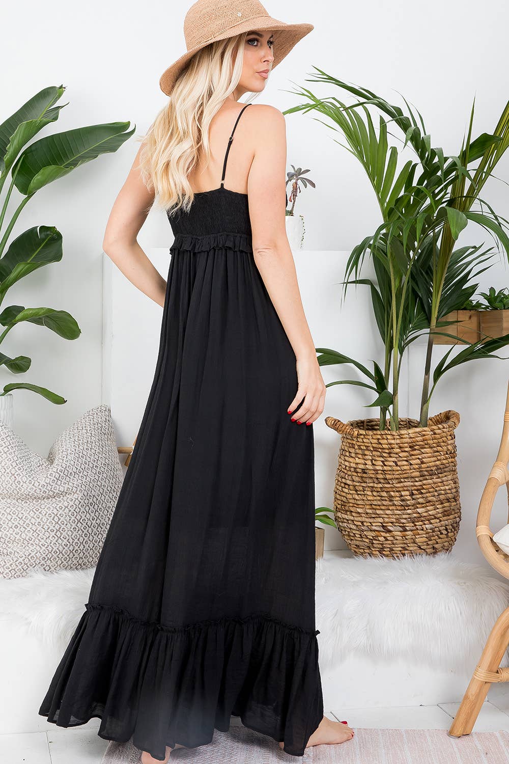 Ruffle V Neck Maxi Dress