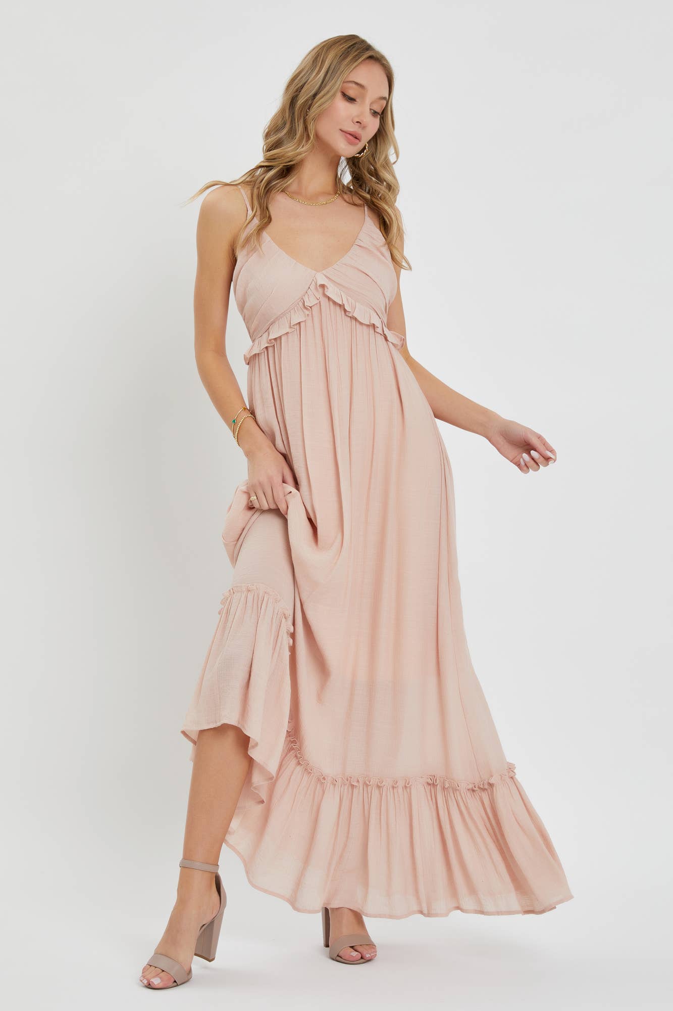 Ruffle V Neck Maxi Dress