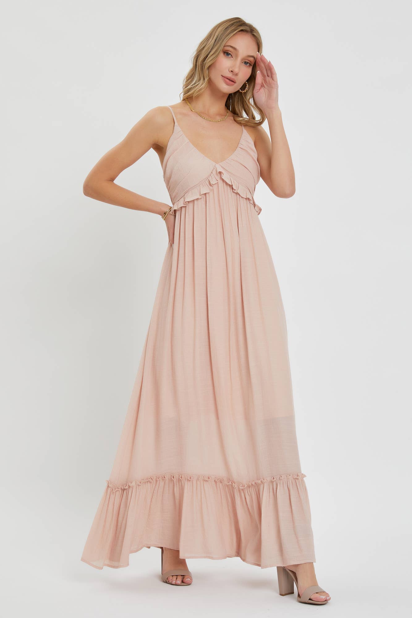 Ruffle V Neck Maxi Dress