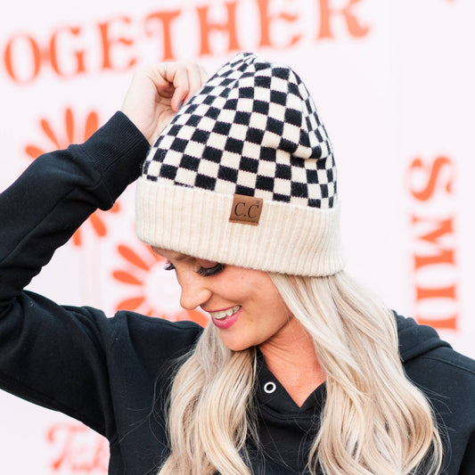 Wool Check Pattern Beanie